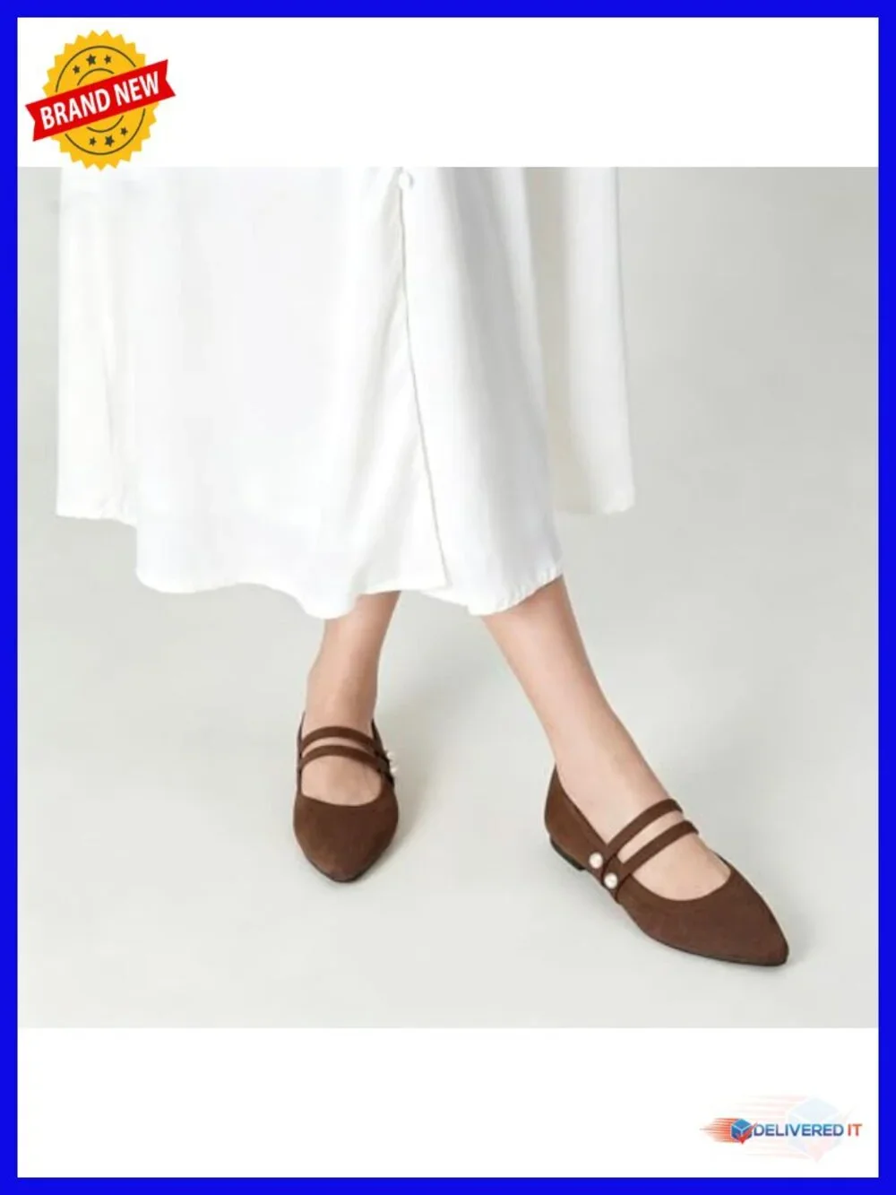 Knit Pointed Toe Mary Jane Flats with Double Strap - Breathable Comfort Memory - Picture 4 of 6